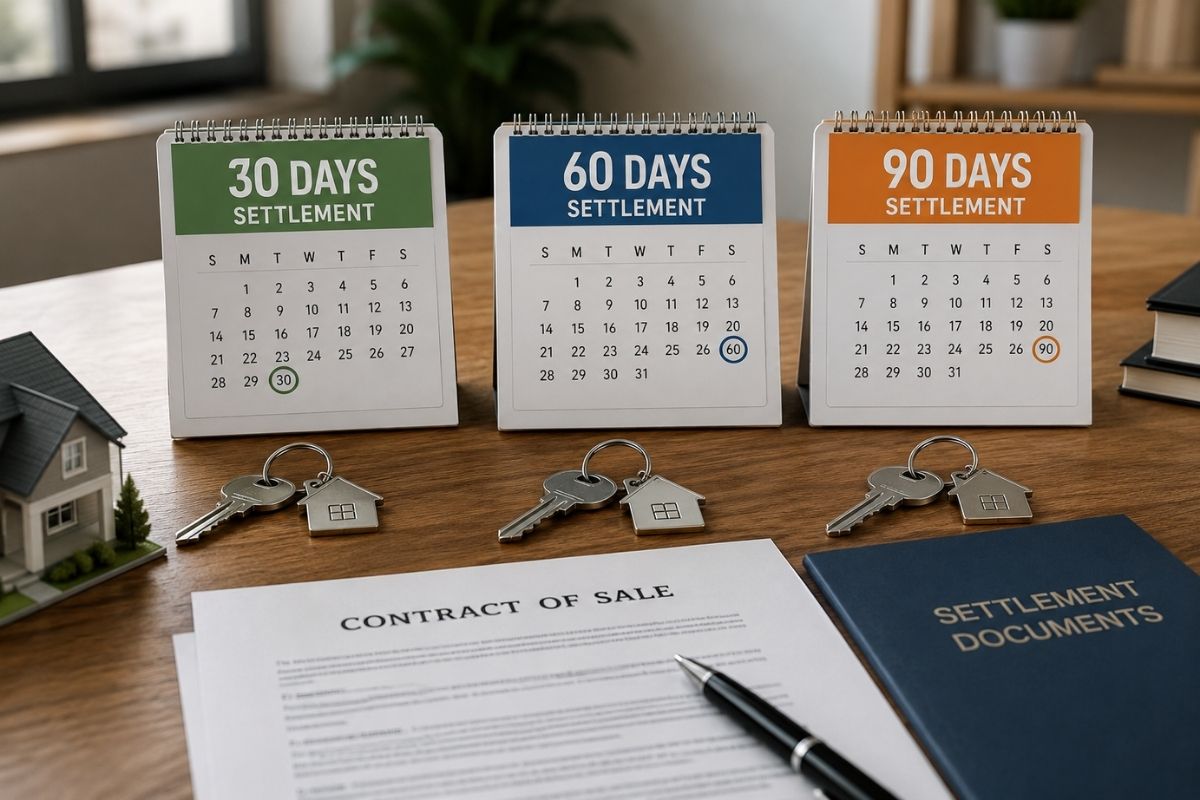 standard settlement period Victoria contract — in-content illustration for Clarity Financial Solutions Melbourne