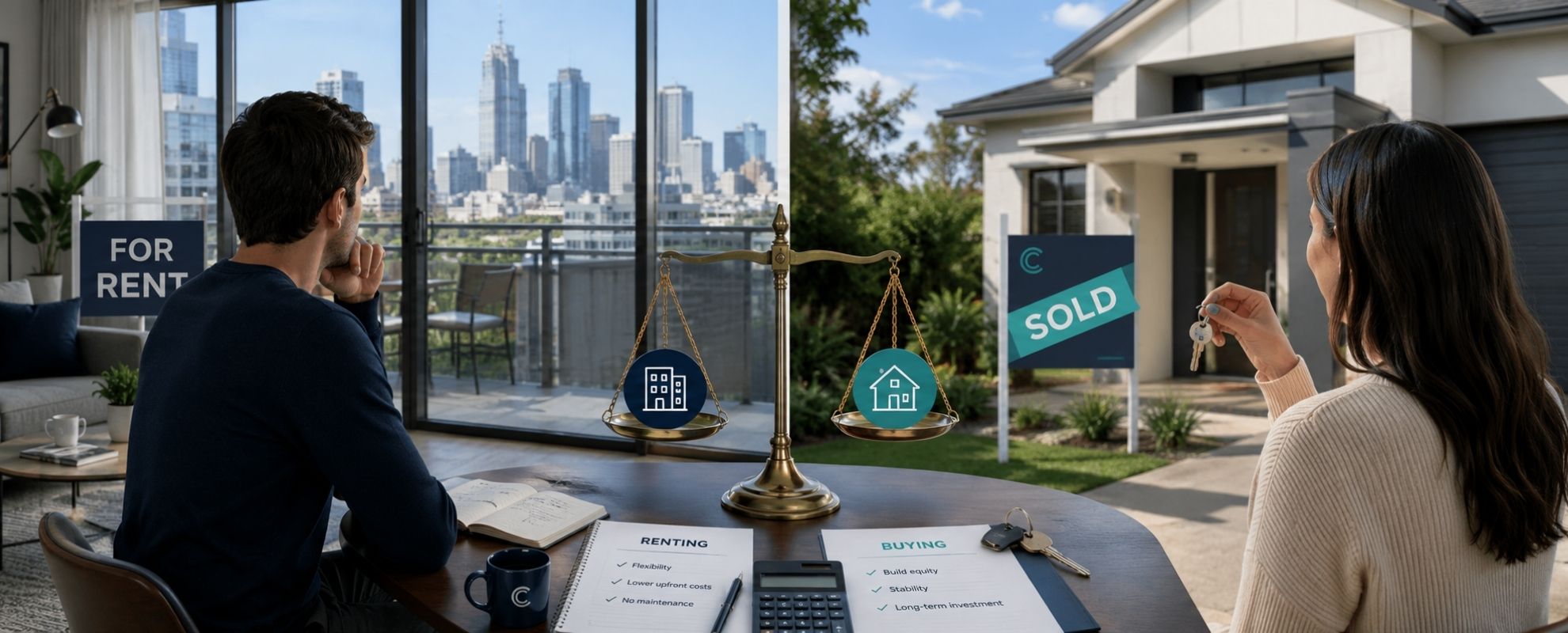renting vs buying Melbourne cost analysis 2026 — hero banner for Clarity Financial Solutions Melbourne